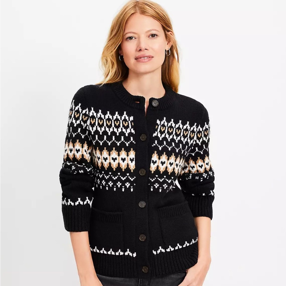 LOFT Black and White Patterned Cardigan
